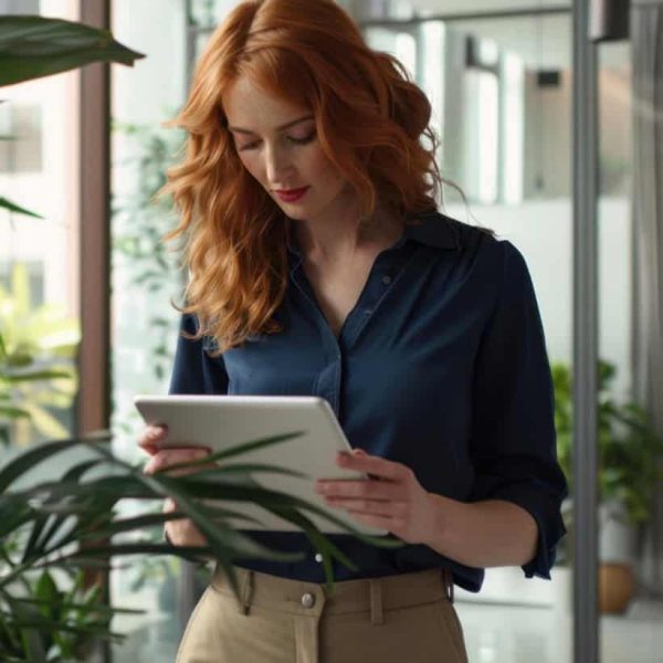 Cliente che consulta proposta Una cliente consulta su un tablet una dashboard dati. I clienti sono sempre connessi e richiedono informazioni in tempo reale. Aeonvis aiuta le aziende a offrire una visione a 360° del cliente garantendo una relazione personalizzata.