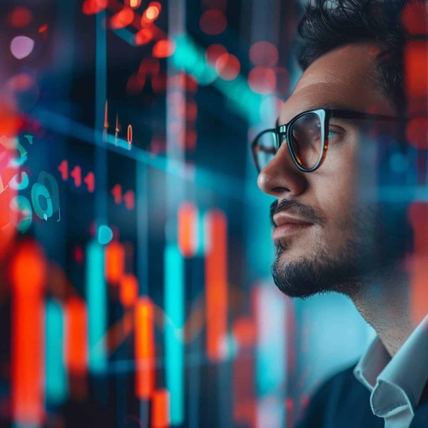 Businessman use AI technology for business management development Un imprenditore utilizza la tecnologia AI per la gestione aziendale, lo sviluppo, la pianificazione strategica, la presa di decisioni, l'analisi di mercato, l'efficienza, l'innovazione, la crescita e la trasformazione digitale.