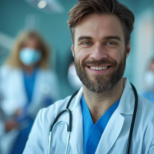 Smiling Male Doctor Portrait sorridente medico trasmette fiducia. Aeonvis ha supportato Vivisol nella trasformazione digitale dei servizi domiciliari sanitari tramite la piattaforma CRM Salesforce.