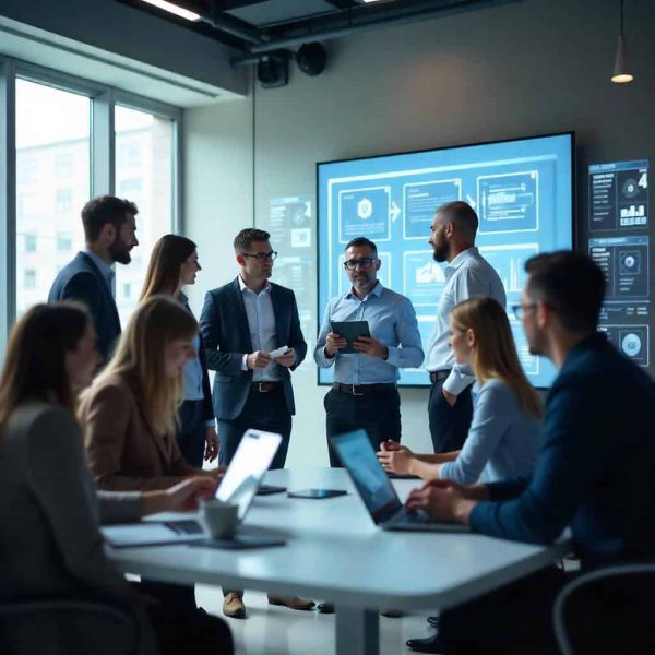 freepik__candid-image-photography-natural-textures-highly-r__45671 gruppo di clienti e consulenti in un ambiente busness. L’alta specializzazione e il forte know how del team SAP di Aeonvis incrementano l’efficienza delle implementazioni dei progetti cliente;