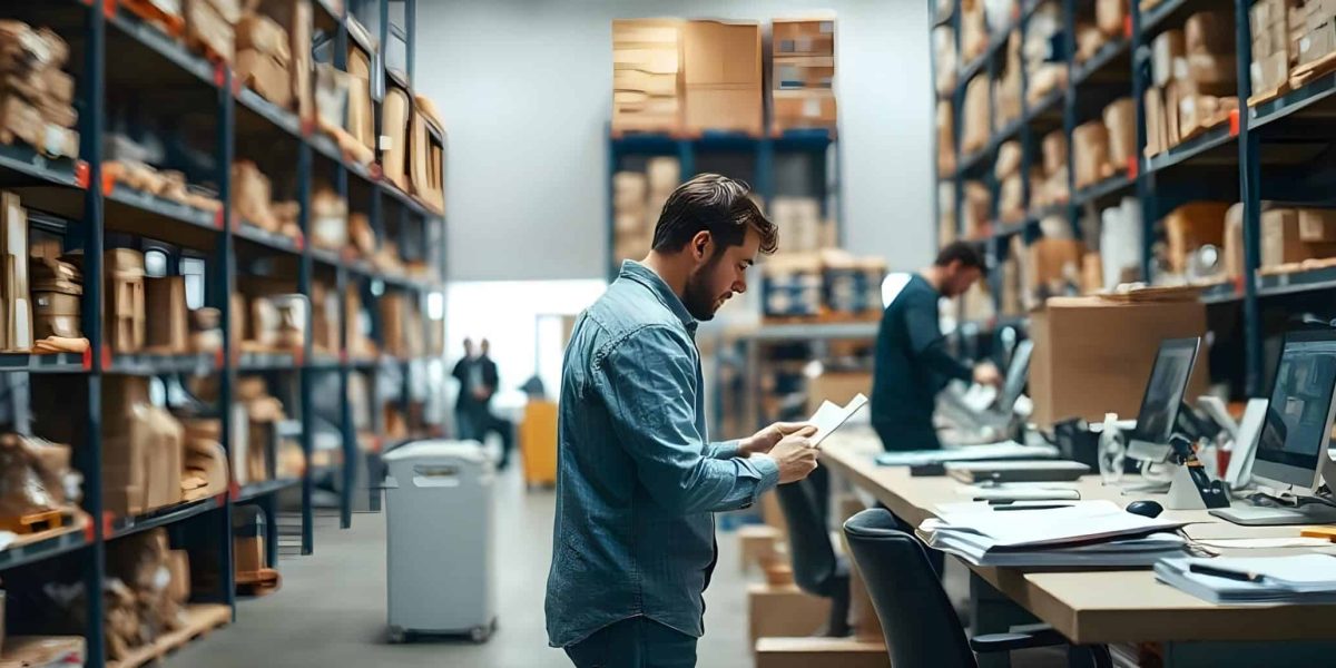 freepik_edit_Candid-image-photography-natural-textures-highly-r (16) Addetto alla logistica in u magazzino che consulta l'inventario. Aeonvis ha implementato SAP Neptune per coordinare i processi di acquisto nei punti di ristorazione CIRFOOD